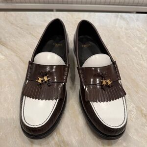 Celine Luco Polished Maillons Triomphe Moccasin Loafers Brown White, 41